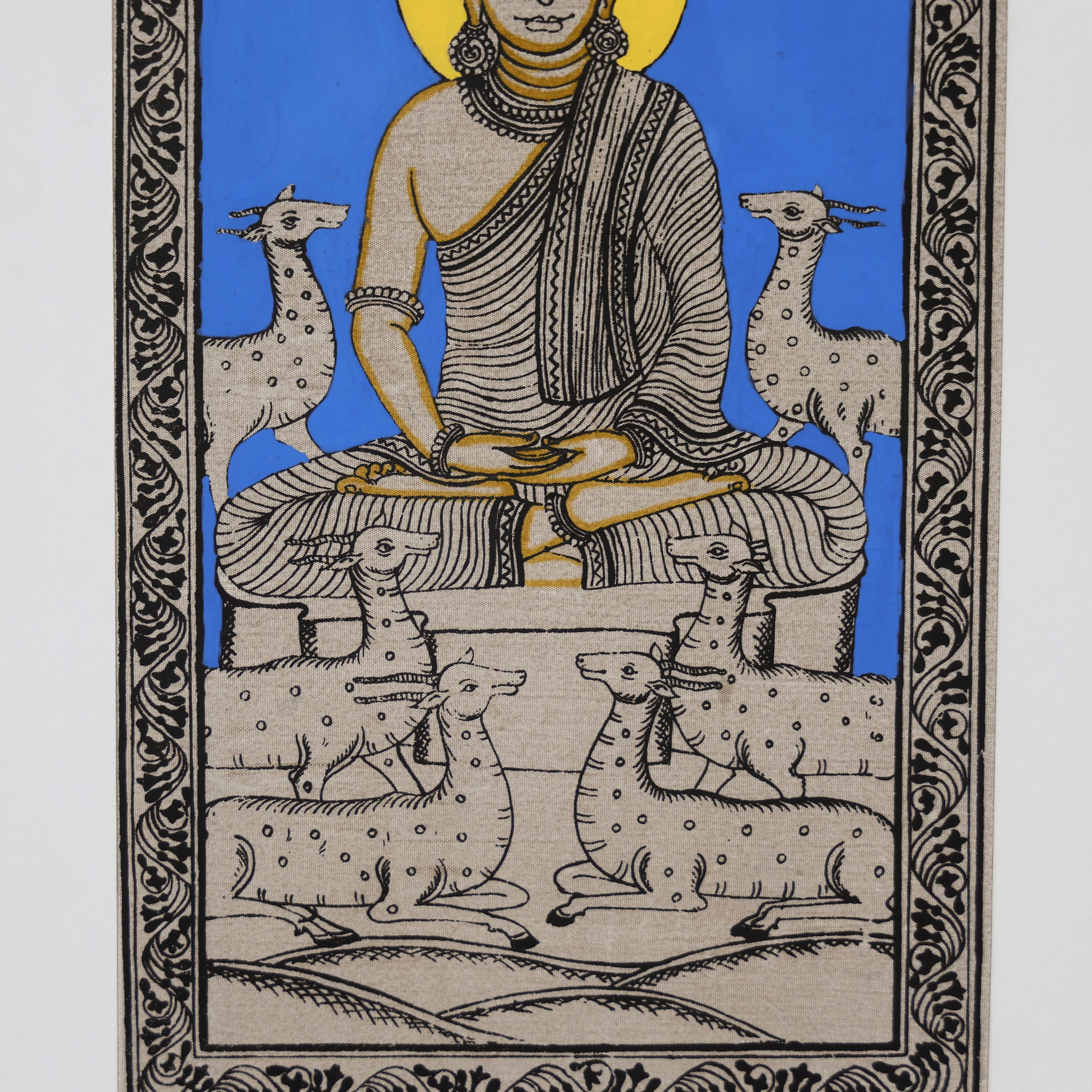 22" Pattachitra Hand Painted on Silk Wall Art of Lord Buddha Seated Under Bodhi Tree - Image 4