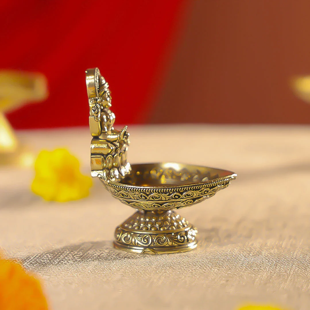 3.5" Brass Premium Finish Goddess Laxmi Diya - Image 3