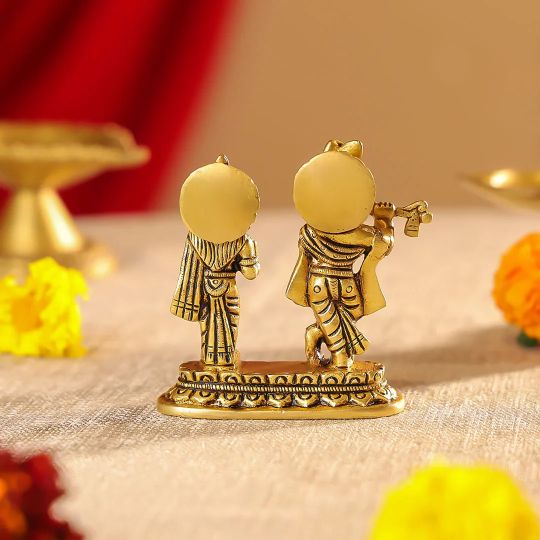 3.5" Brass Superfine Radha Krishna on Pedestal Idol - Image 5