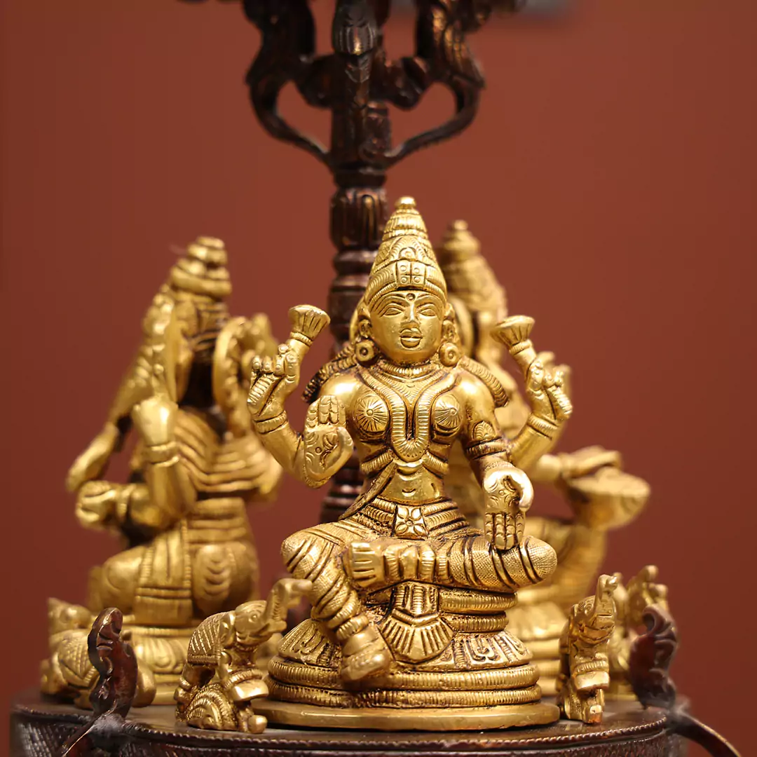 Revolving Three-Sided Idol Of Goddess Lakshmi, Goddess Saraswati And Lord Ganesh - Image 4