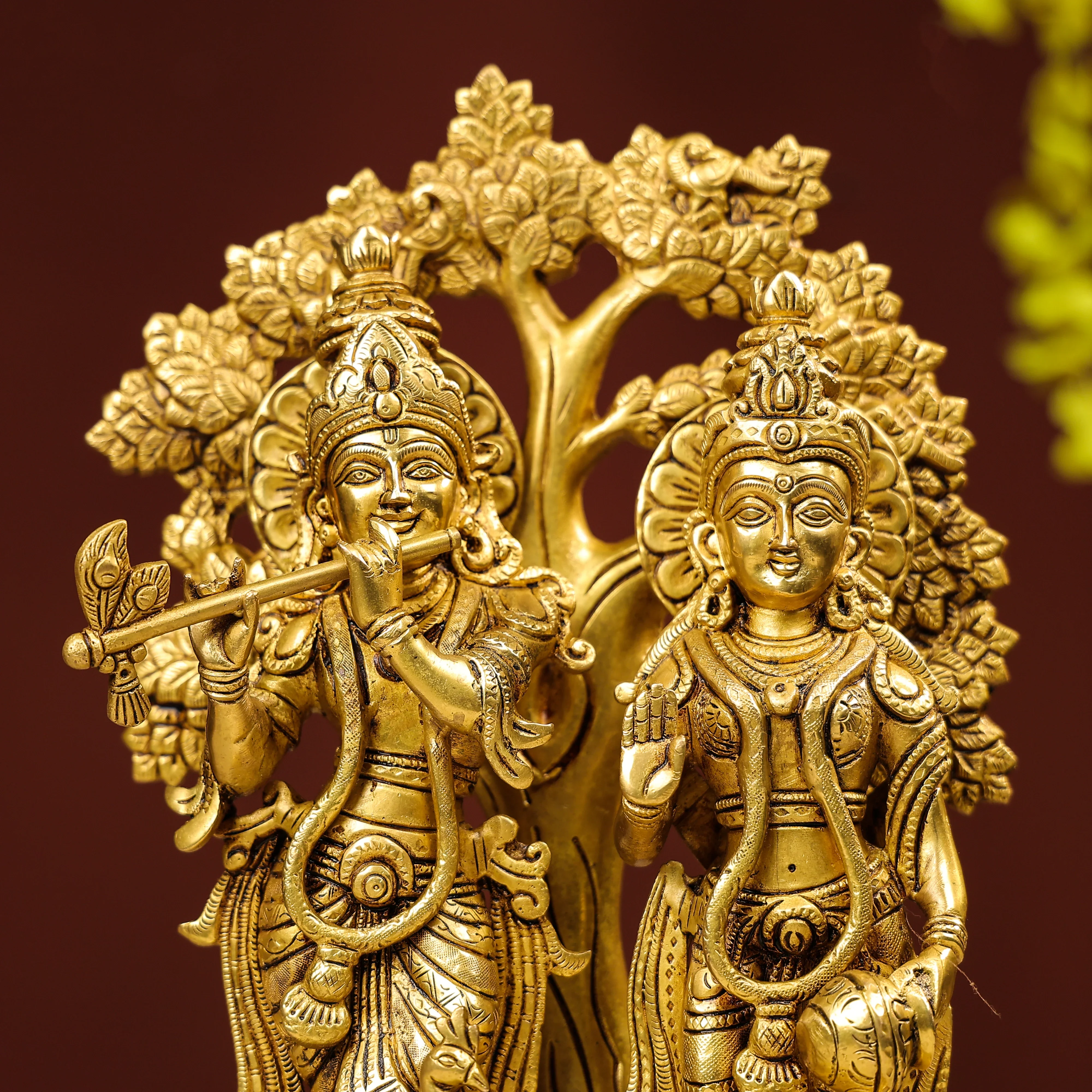 Standing Brass Idol Of Lord Krishna And Radha - Image 3