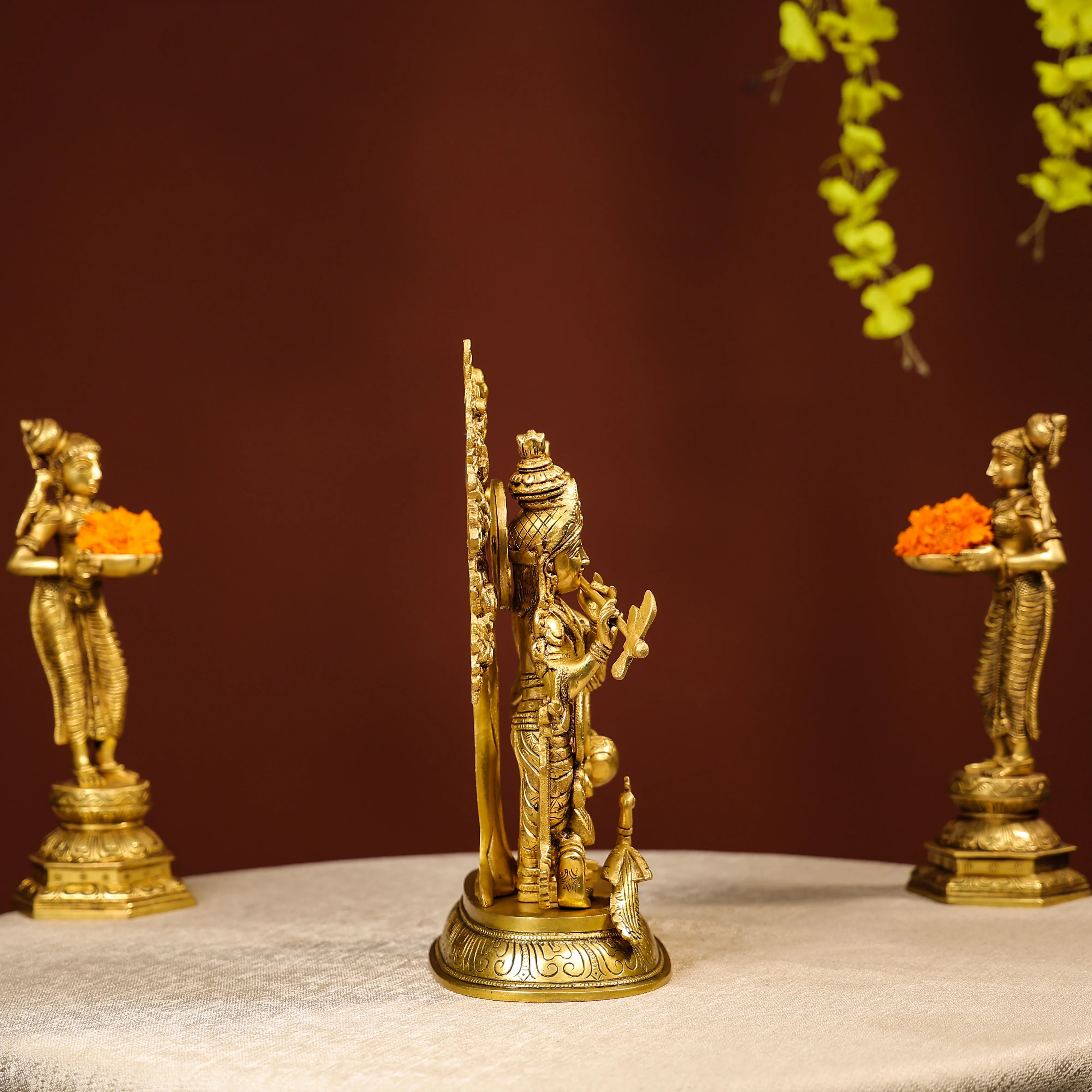 Standing Brass Idol Of Lord Krishna And Radha - Image 4