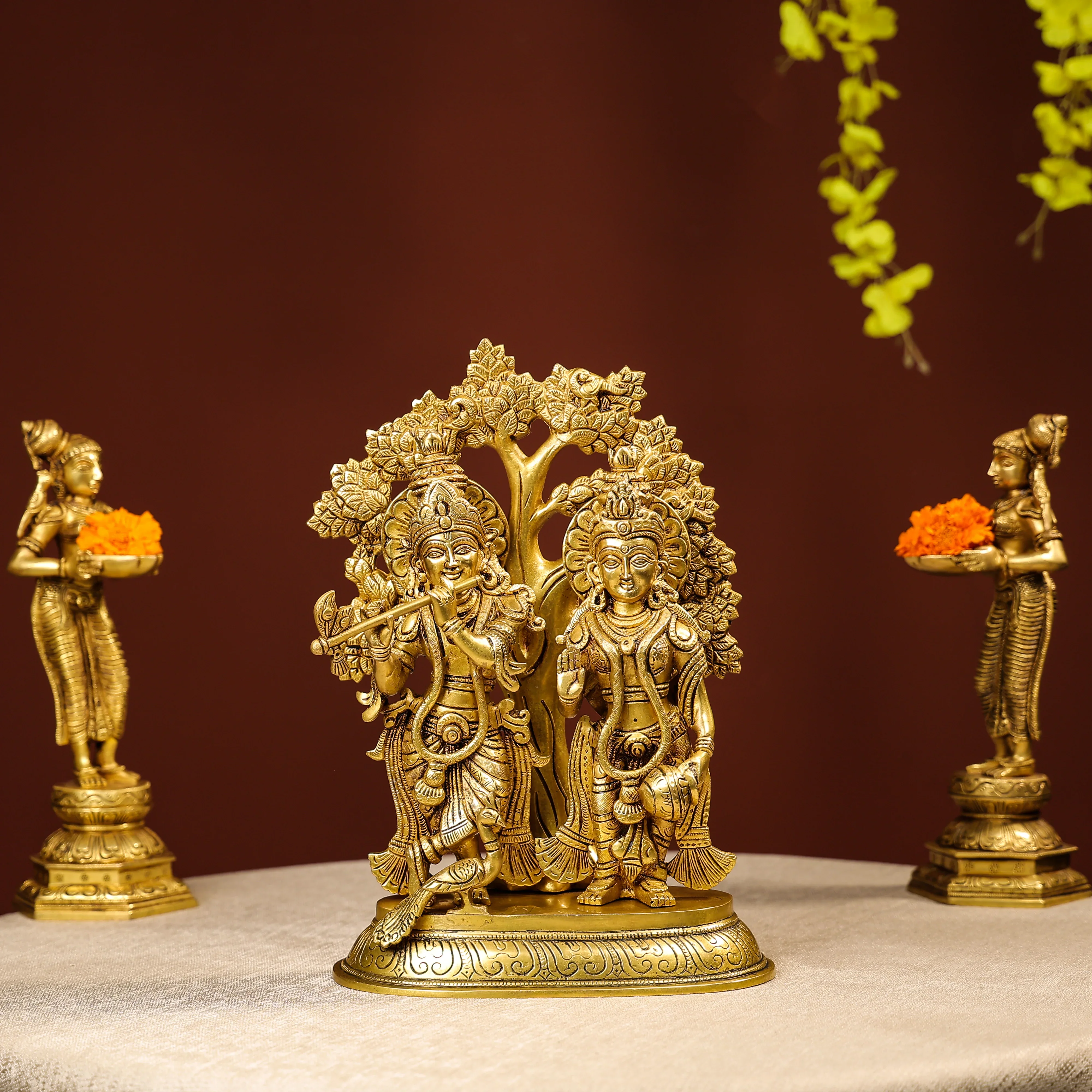 Standing Brass Idol Of Lord Krishna And Radha - Image 5
