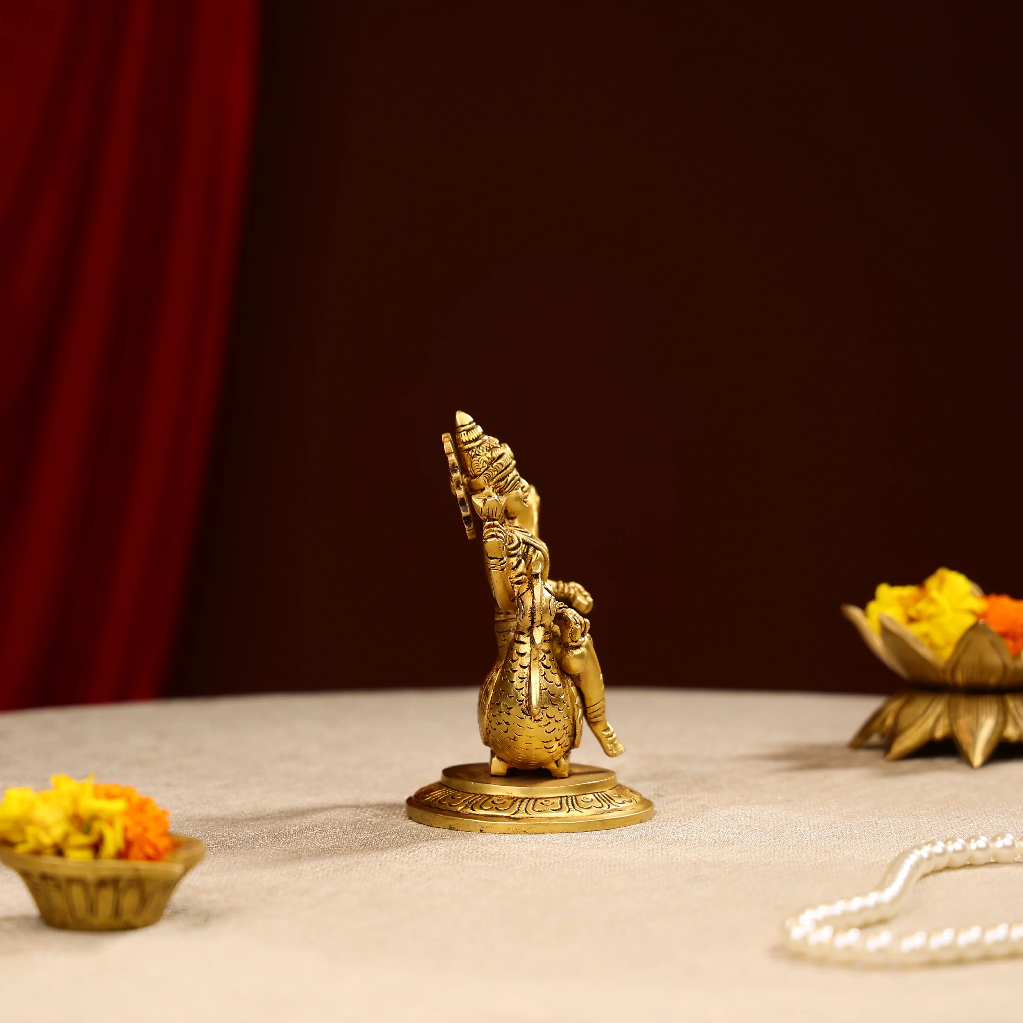 5.5" Super Fine Brass Goddess Gayatri Idol On Swan - Image 3