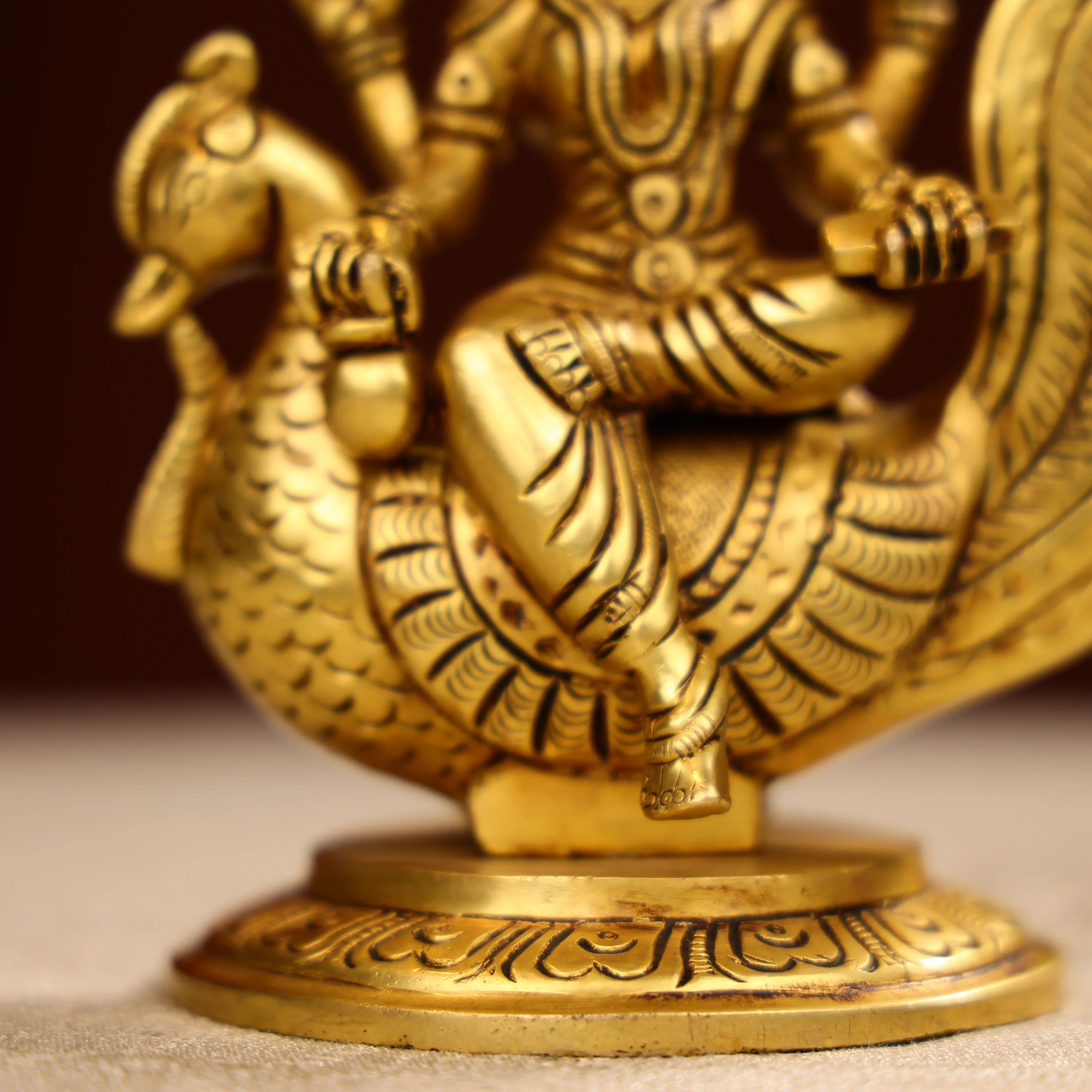 5.5" Super Fine Brass Goddess Gayatri Idol On Swan - Image 6