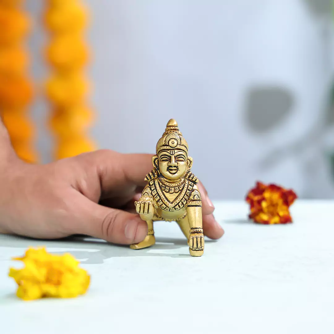 3.5" Super Fine Brass Ladoo Gopal Idol - Image 4