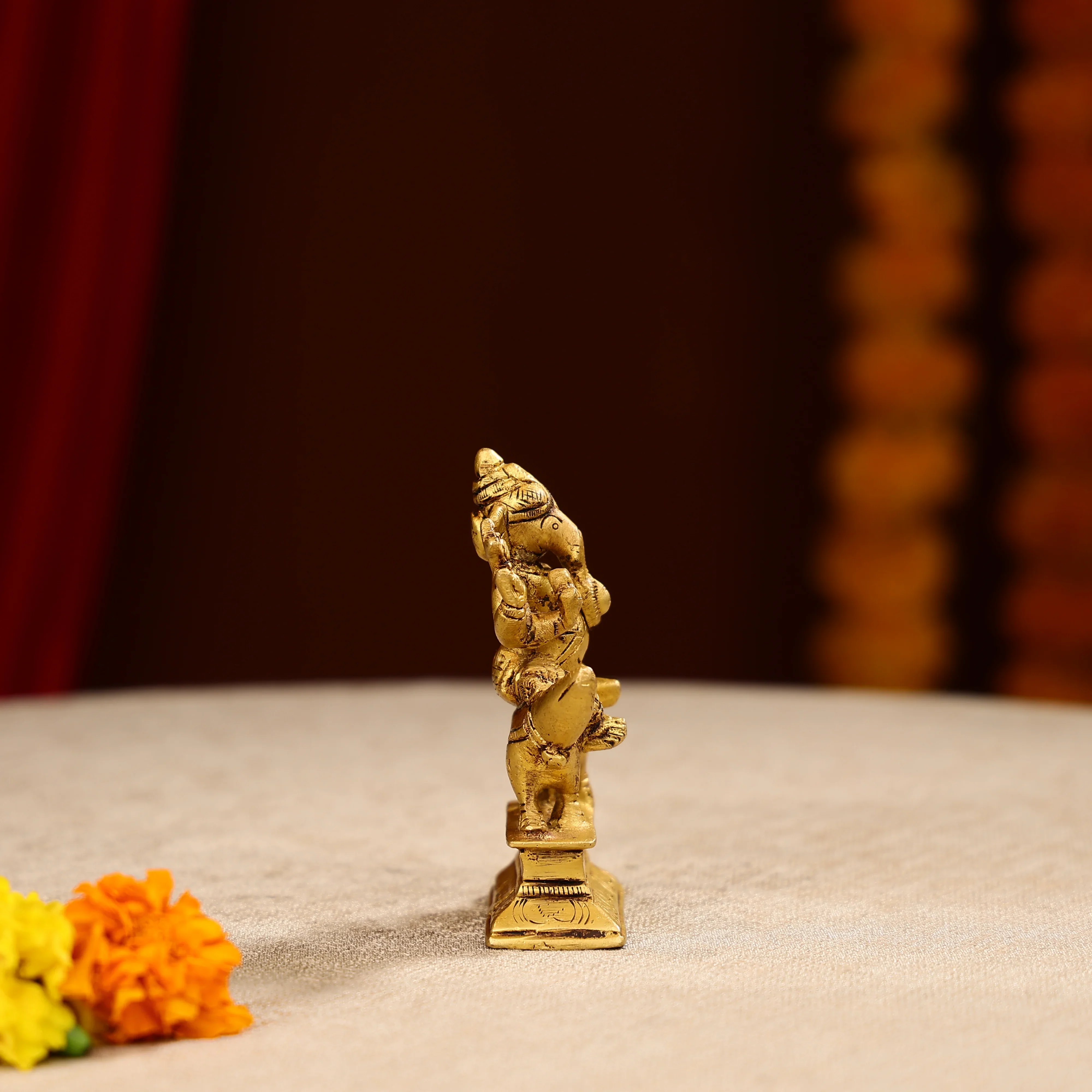4.5" Super Fine Brass Lord Ganesha Idol Seated on Mouse - Image 4