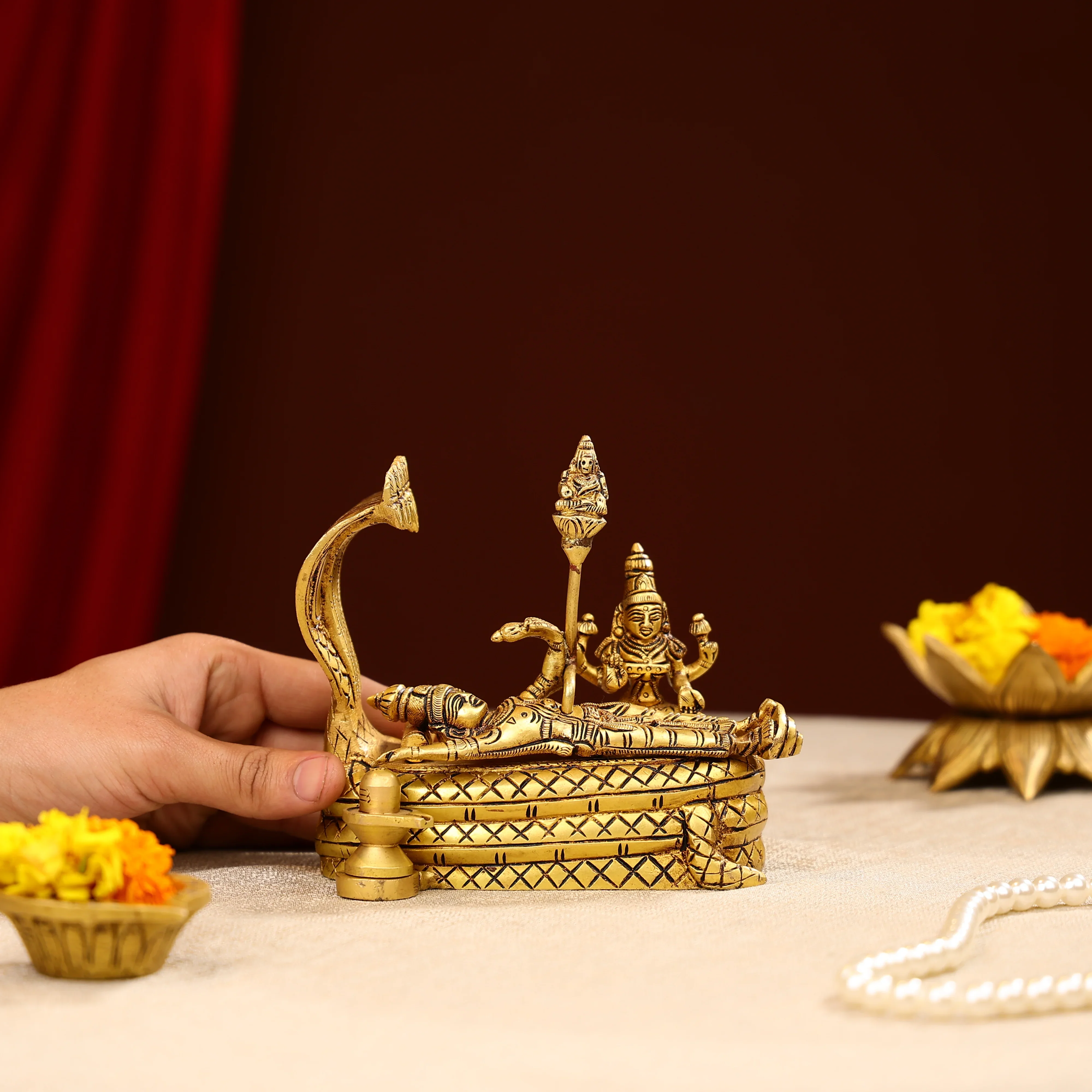 5.5" Super Fine Brass Lord Padmanabh Swamy Idol - Image 4