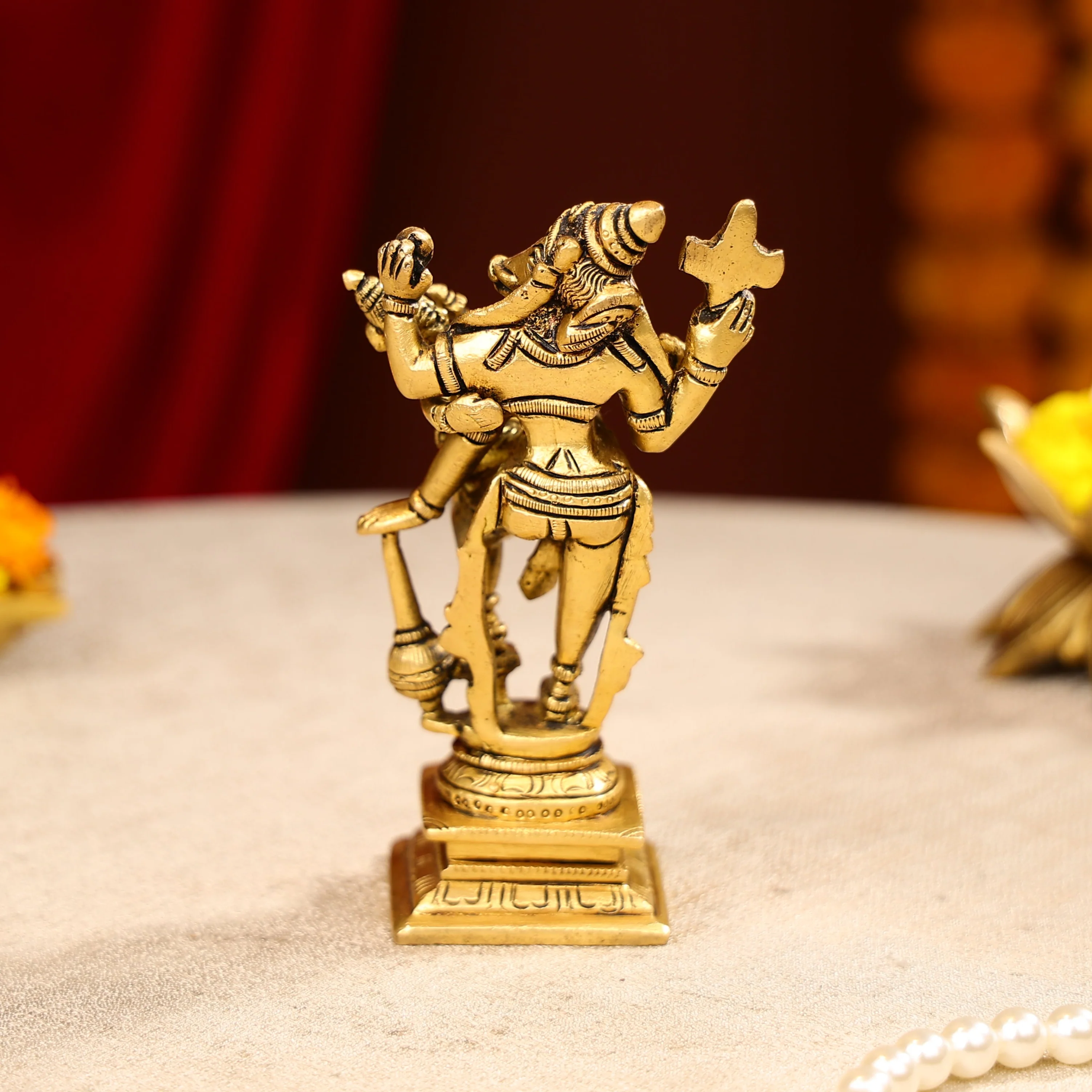 5.25" Super Fine Brass Lord Varah Swamy With Goddess Laxmi Idol - Image 4