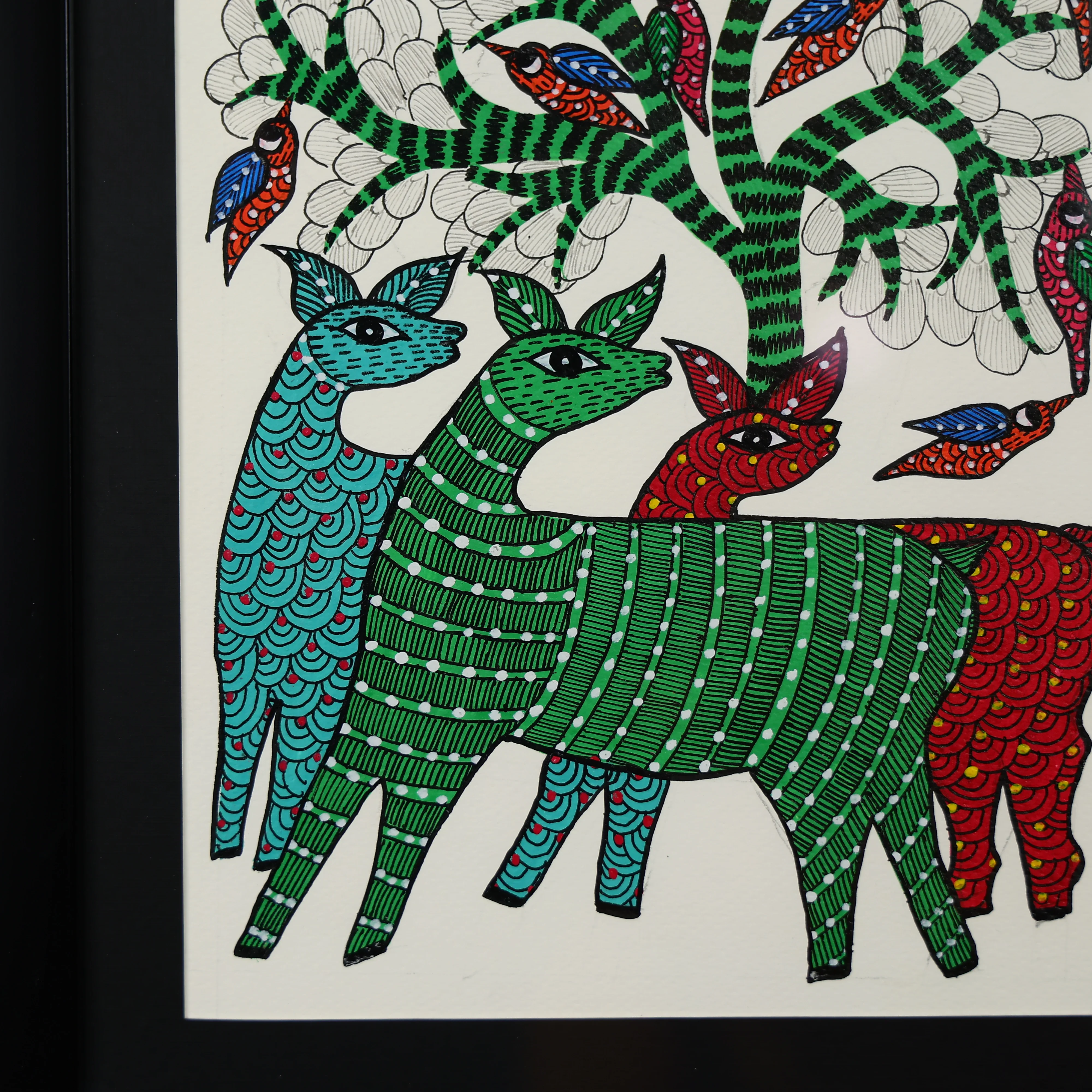 Three Colourful Deer Standing Under A Tree Wall Painting - Image 3