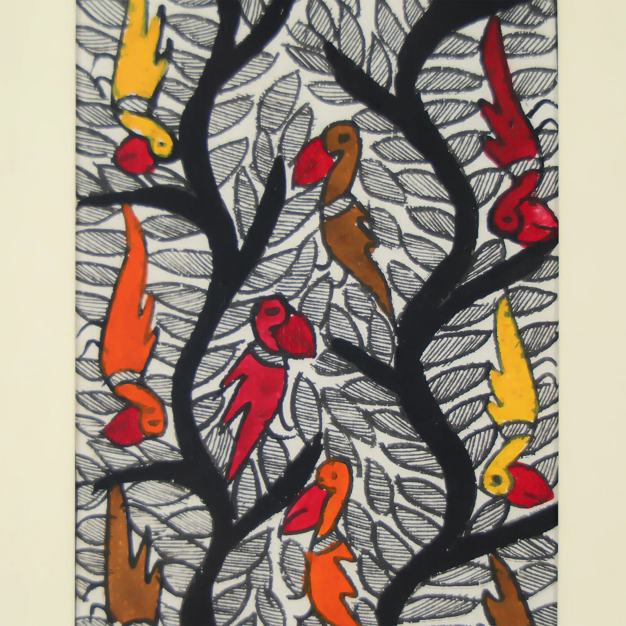 Vibrant Hand-Painted Birds And Leaves Art For Walls - Image 3