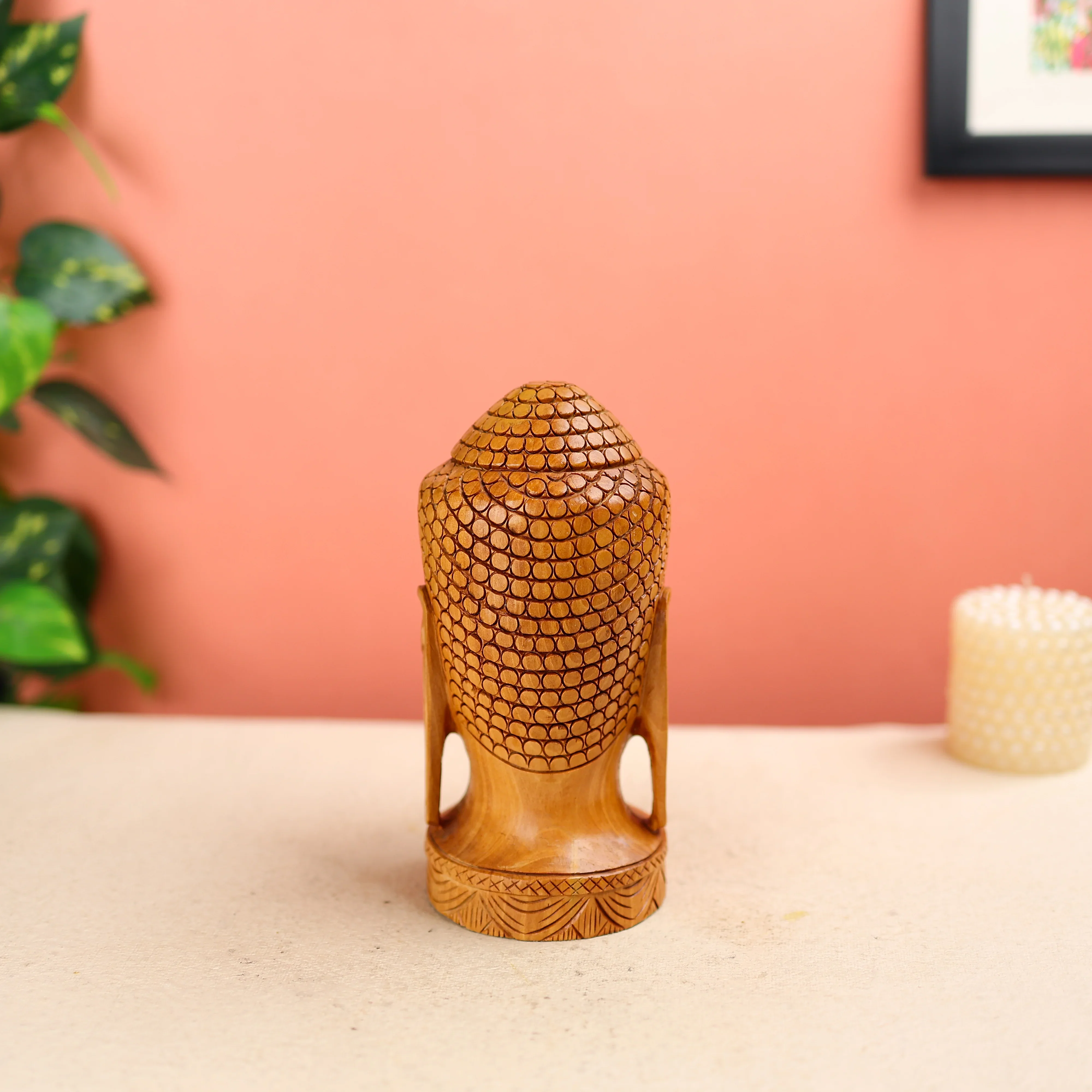 Wooden Buddha Head Table Decor - Image 4