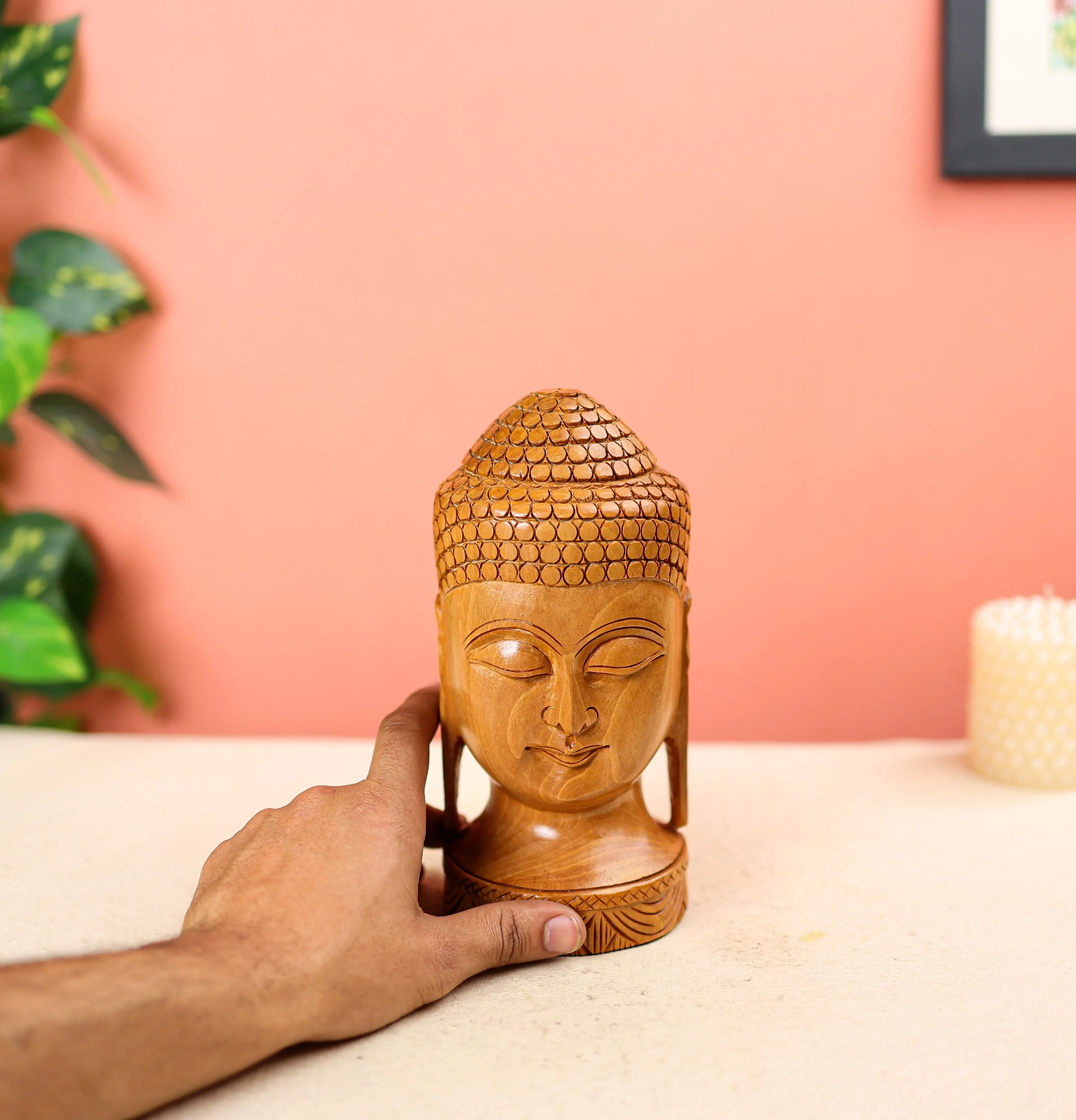 Wooden Buddha Head Table Decor - Image 5