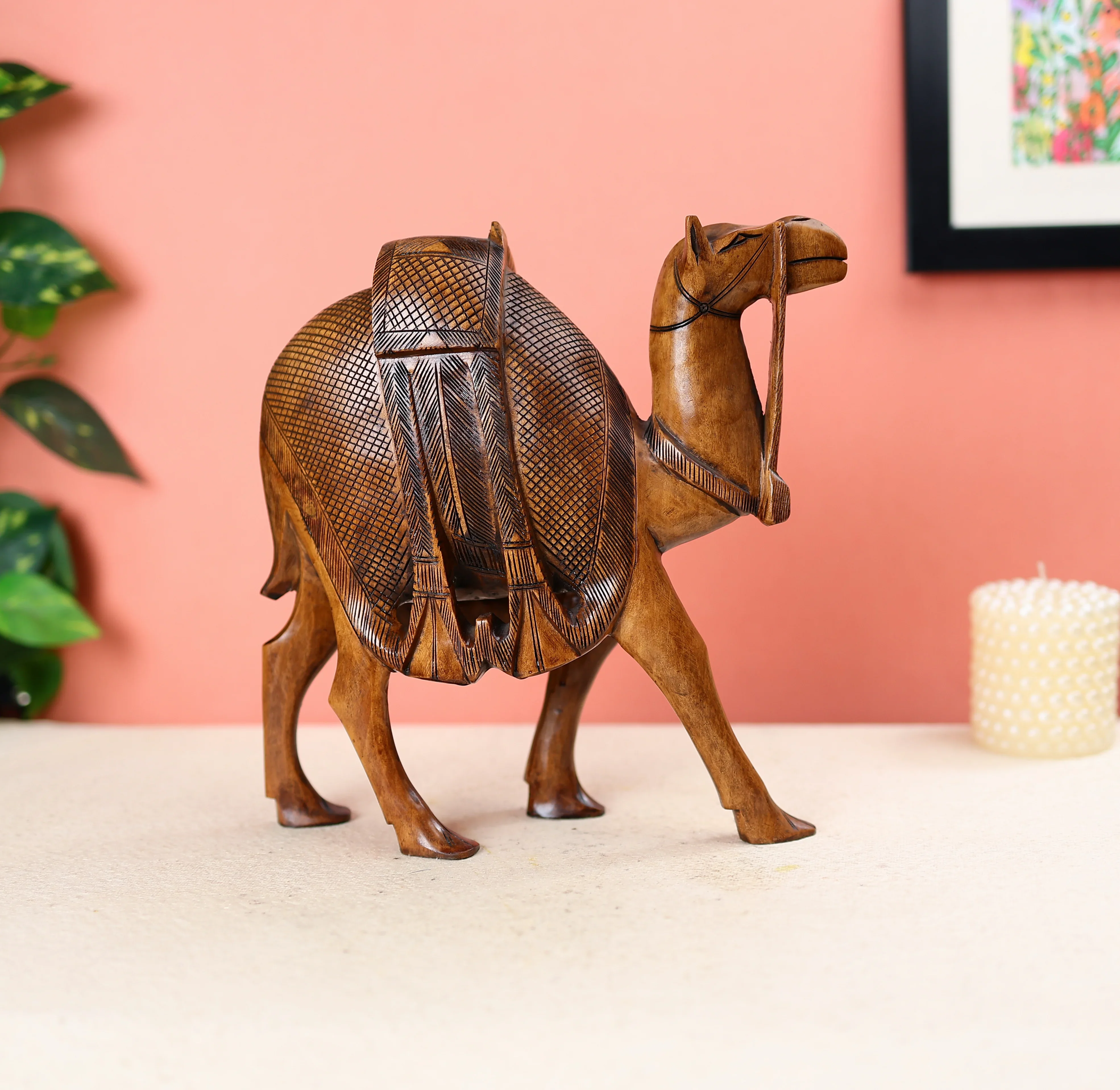10" Kadam Wood Carved Antique Finished Camel Table Decor - Image 4