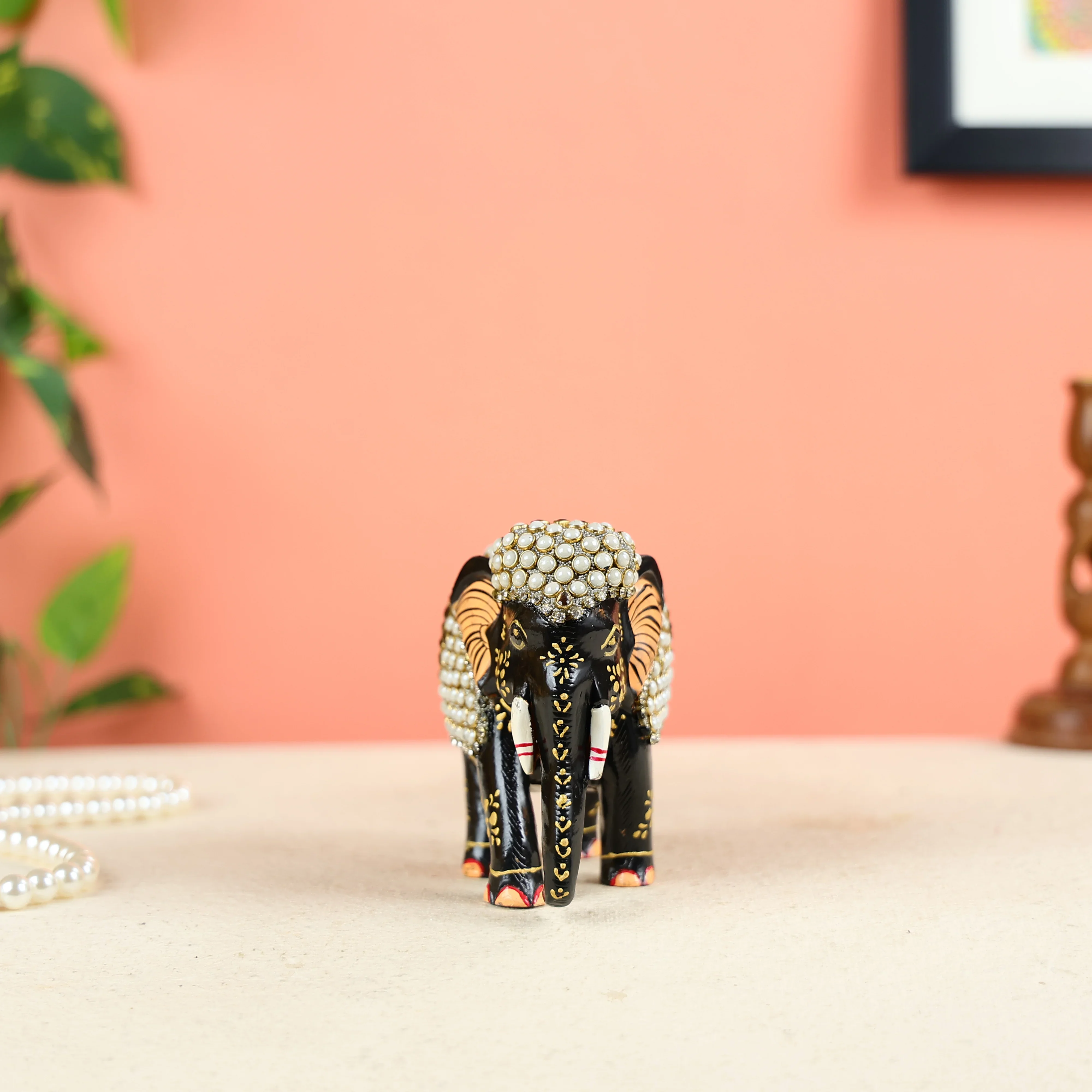 Wooden Elephant Studded With Jewelry Stones - Image 3