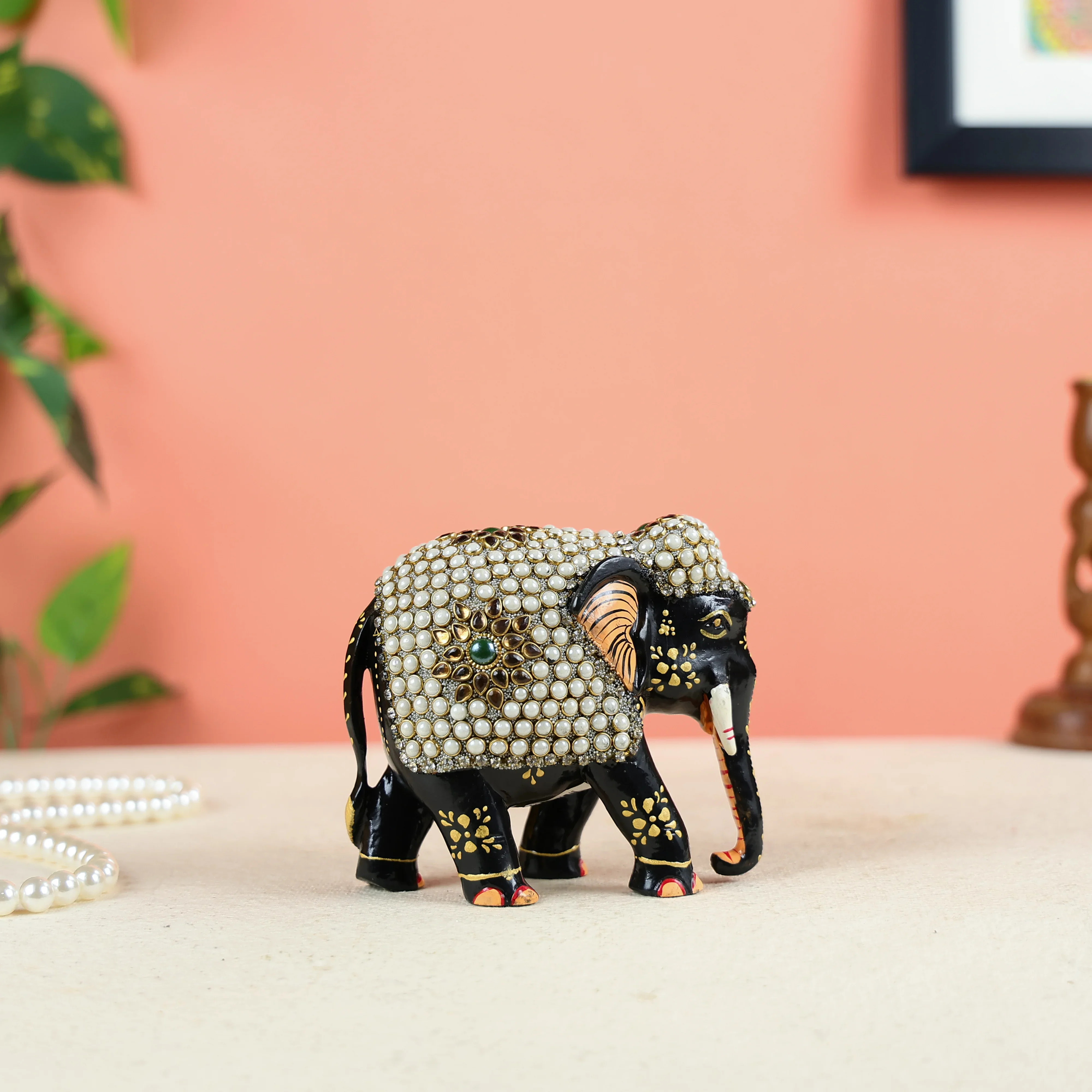 Wooden Elephant Studded With Jewelry Stones - Image 4