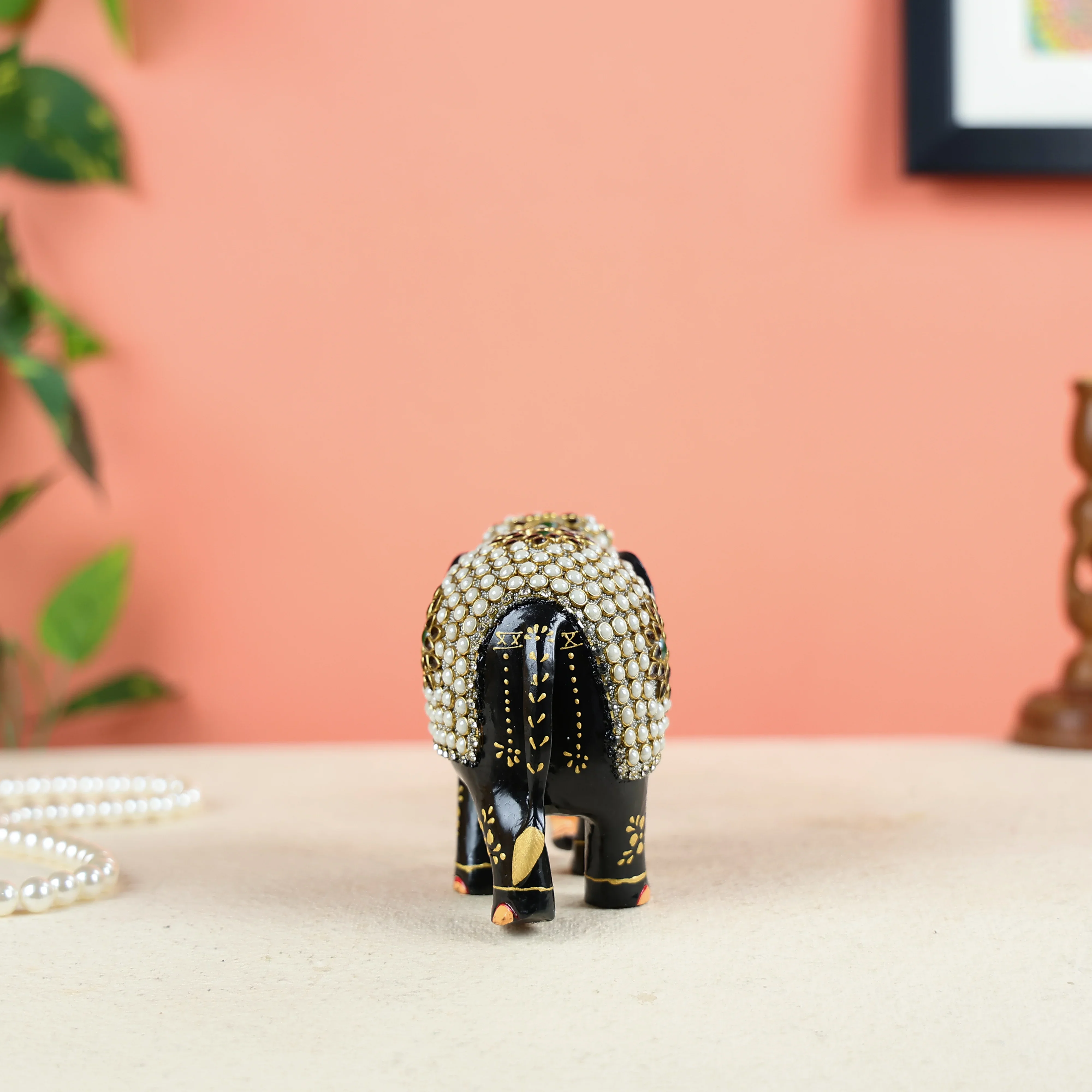 Wooden Elephant Studded With Jewelry Stones - Image 5