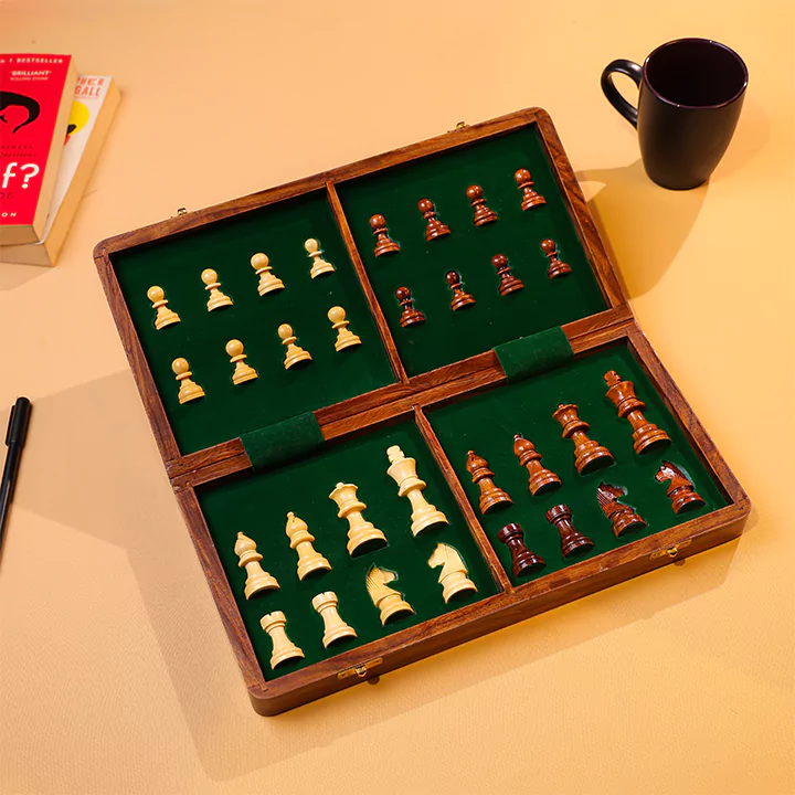 Wooden Folding & Magnetic Chess Set With In Built Chess Pieces Storage - Image 4