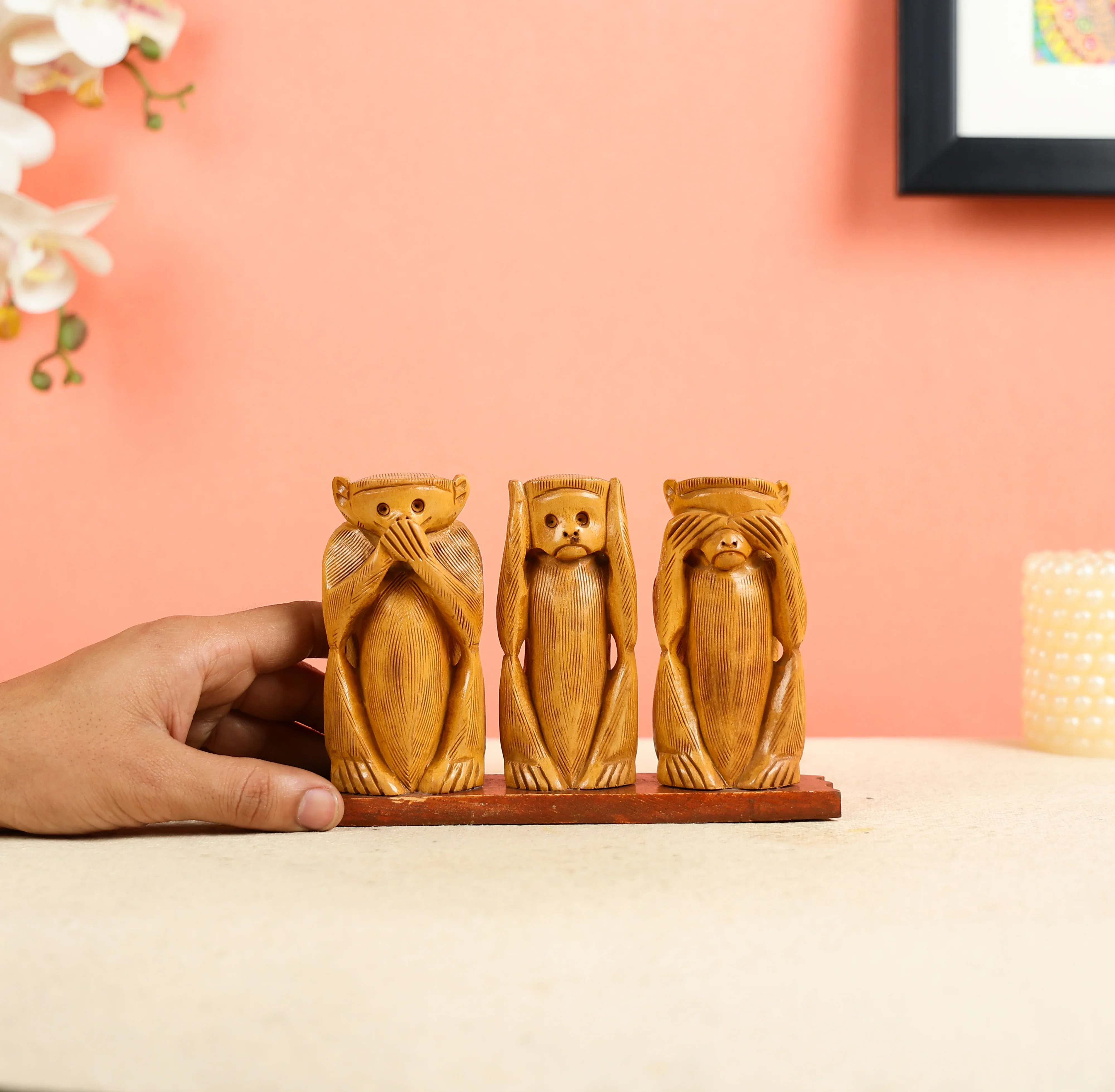 Wooden Gandhiji's Three Monkeys Set - Large - Image 4