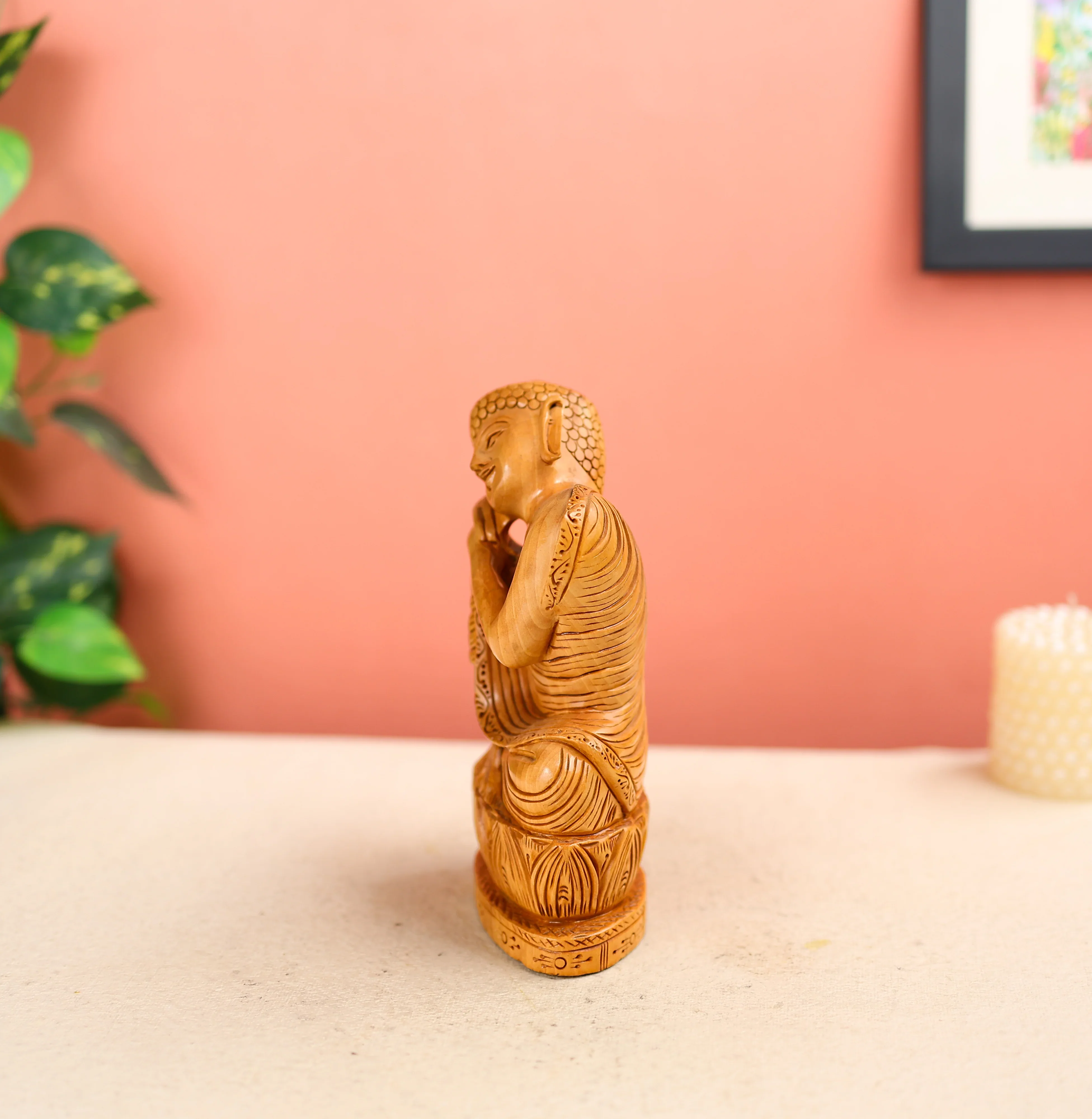 Wooden Gautam Buddha Statue In A Sitting Posture - Image 3
