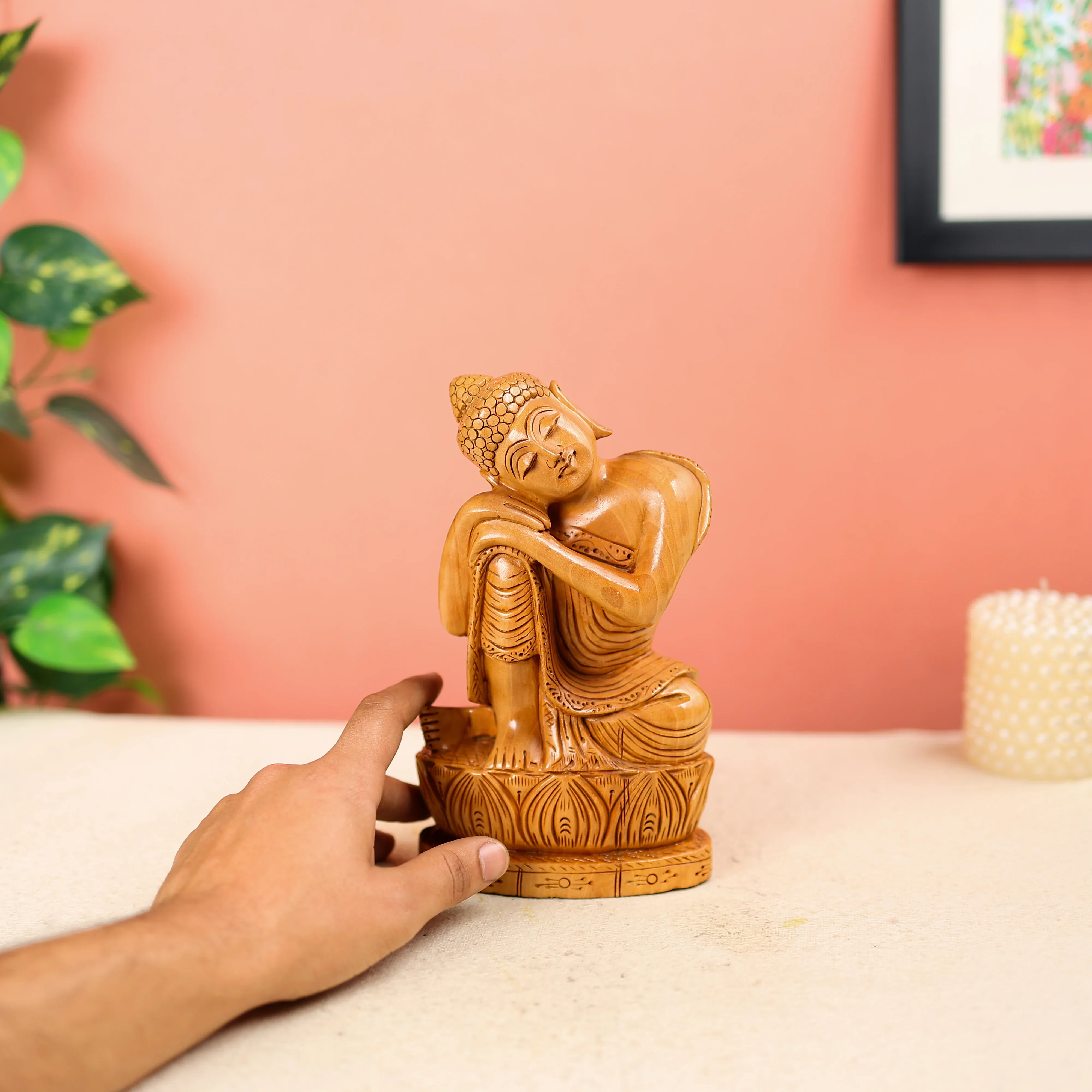 Wooden Gautam Buddha Statue In A Sitting Posture - Image 6
