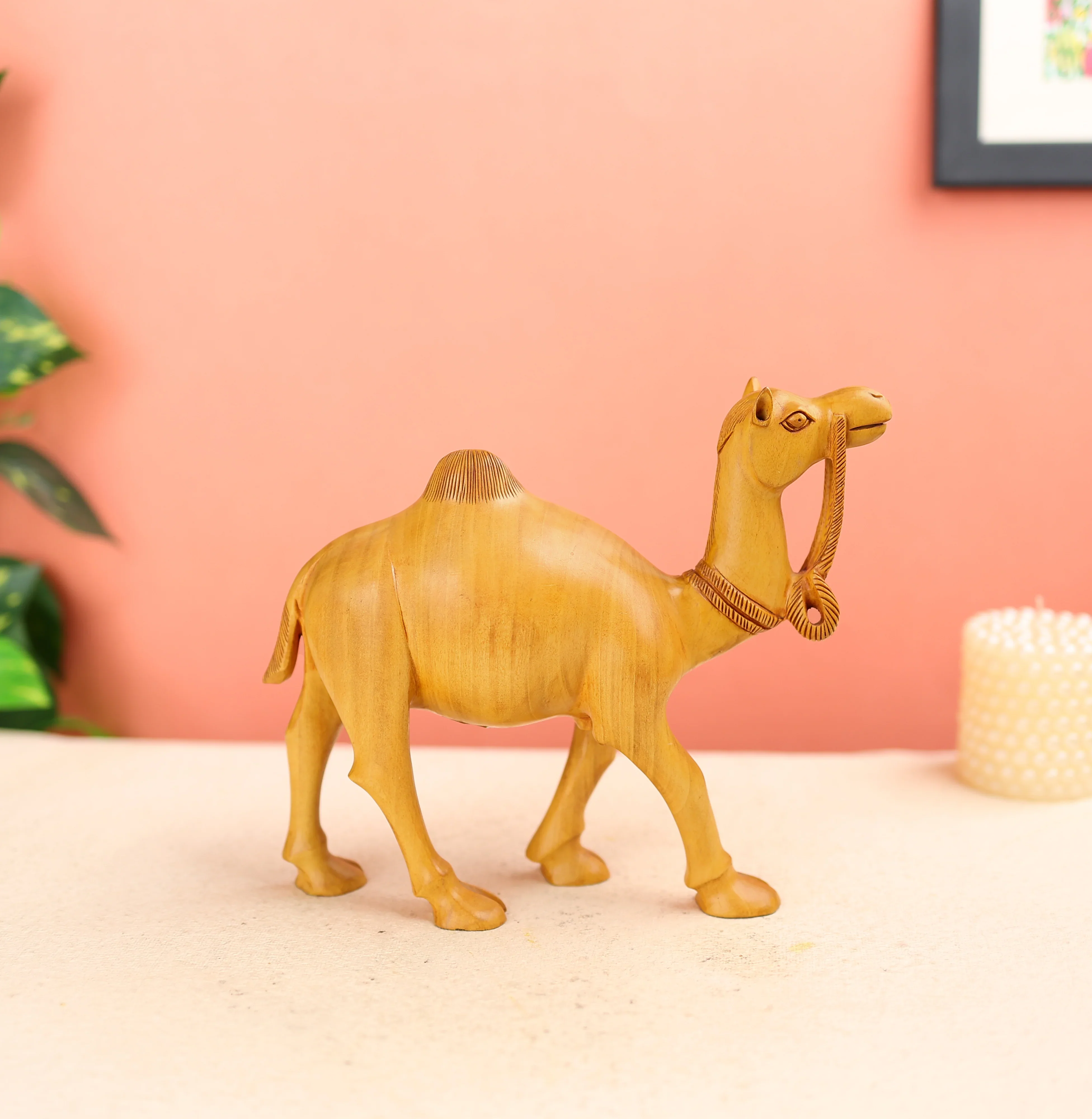 8" Kadam Wood Carved Camel Table Decor - Image 3