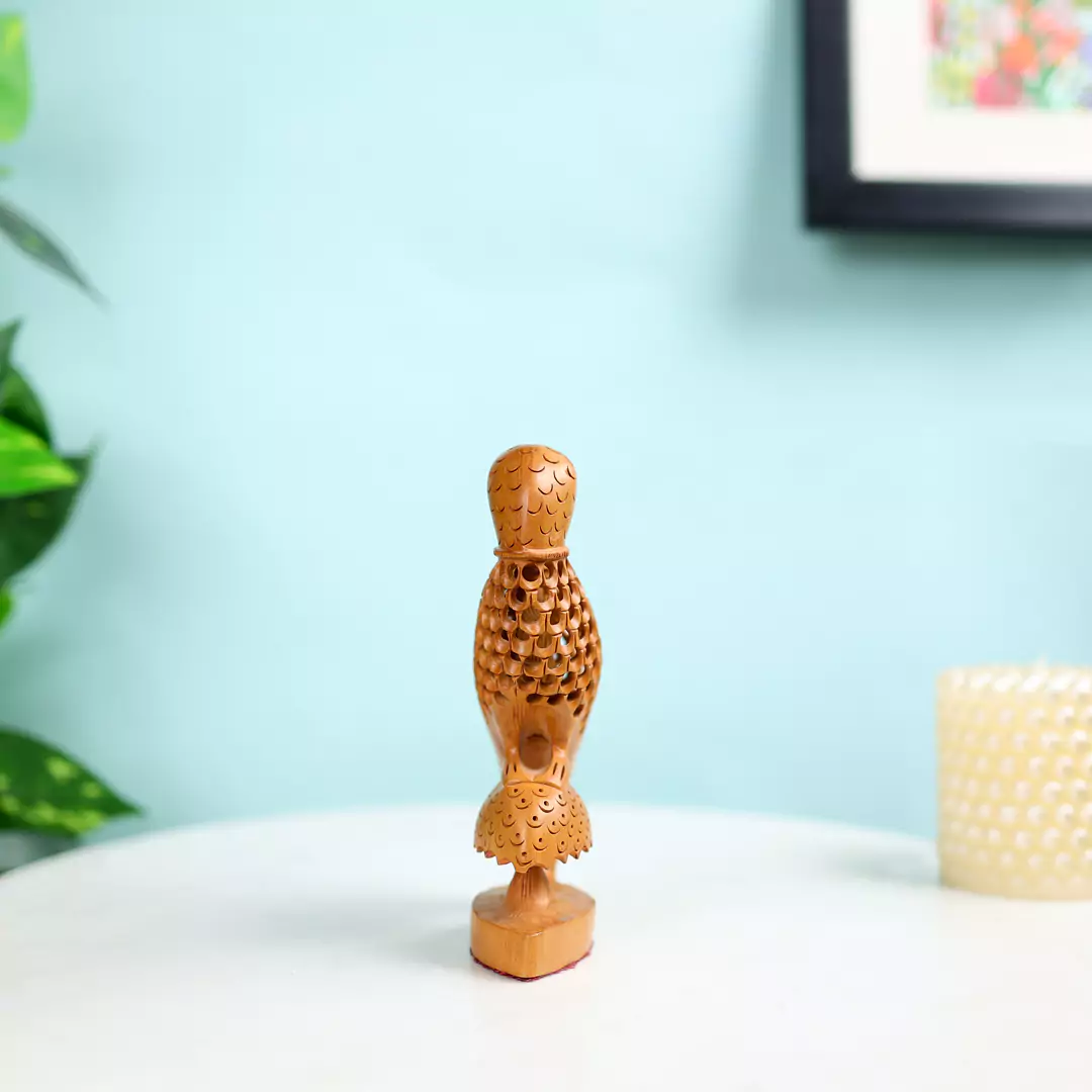 Kadam Wood Hand Carved Under-Cut Parrot Mother And Child - Image 3