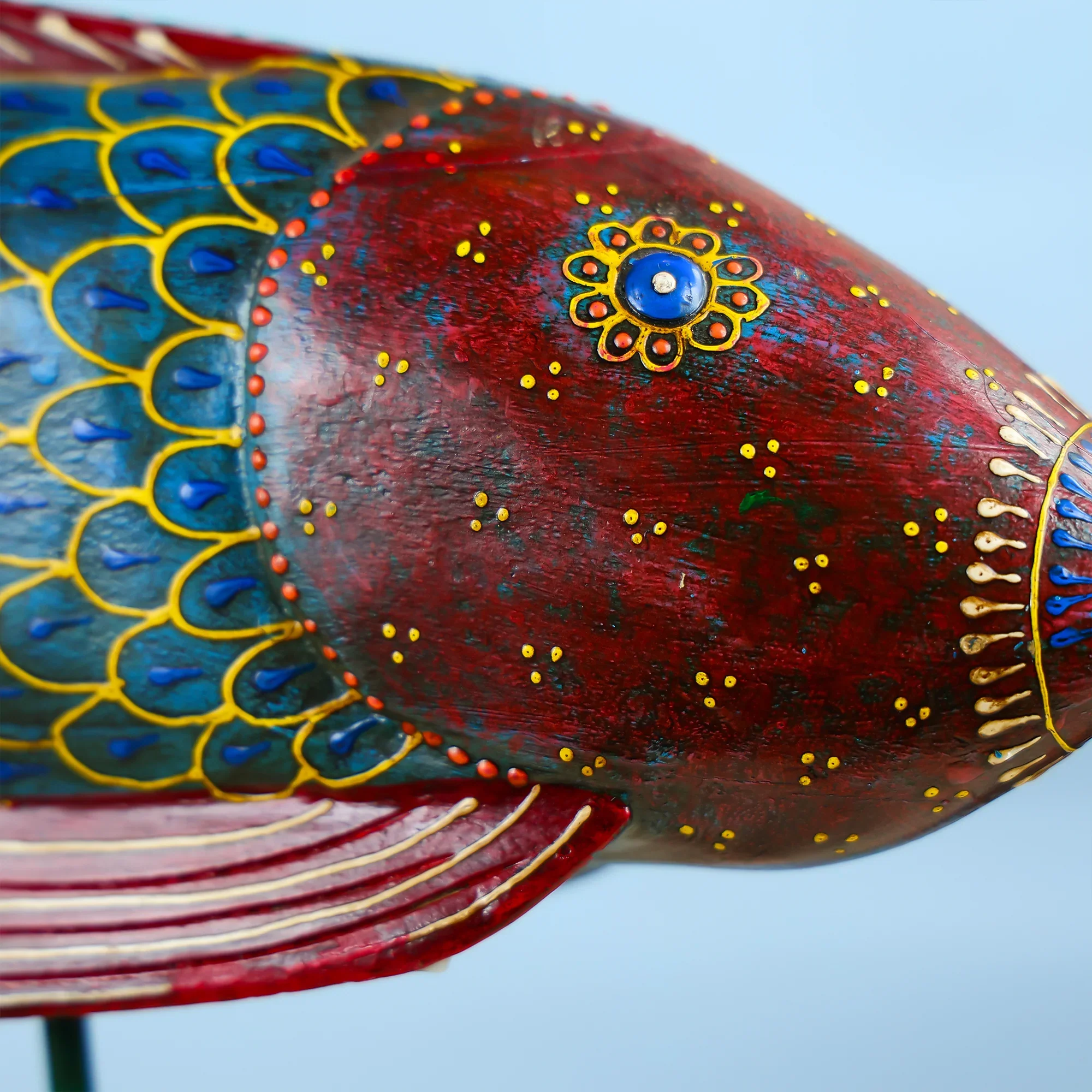 Wooden Painted Fish On Stand Table Decor - Image 3