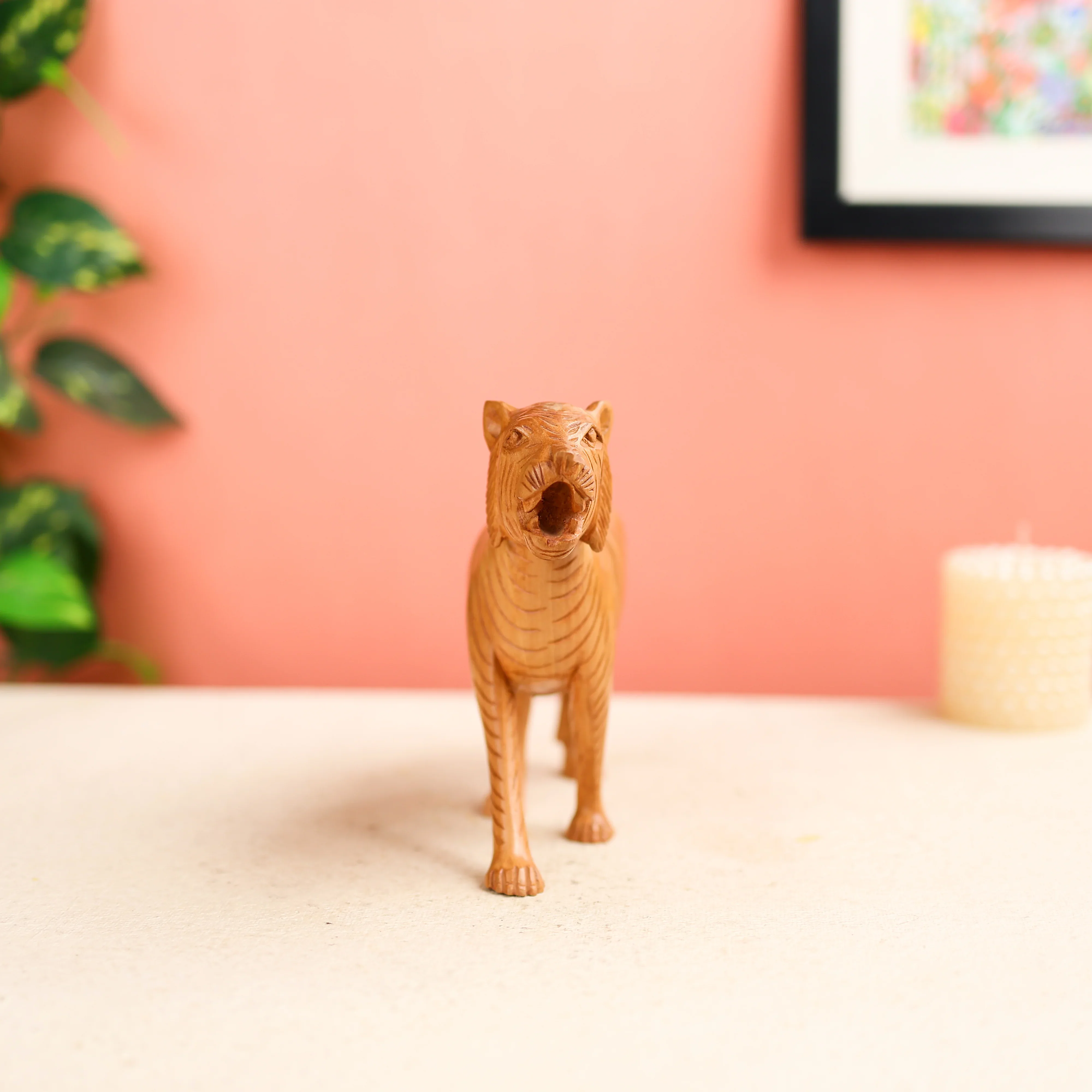 Kadam Wood Carved Bengal Tiger Table Decor - Image 5