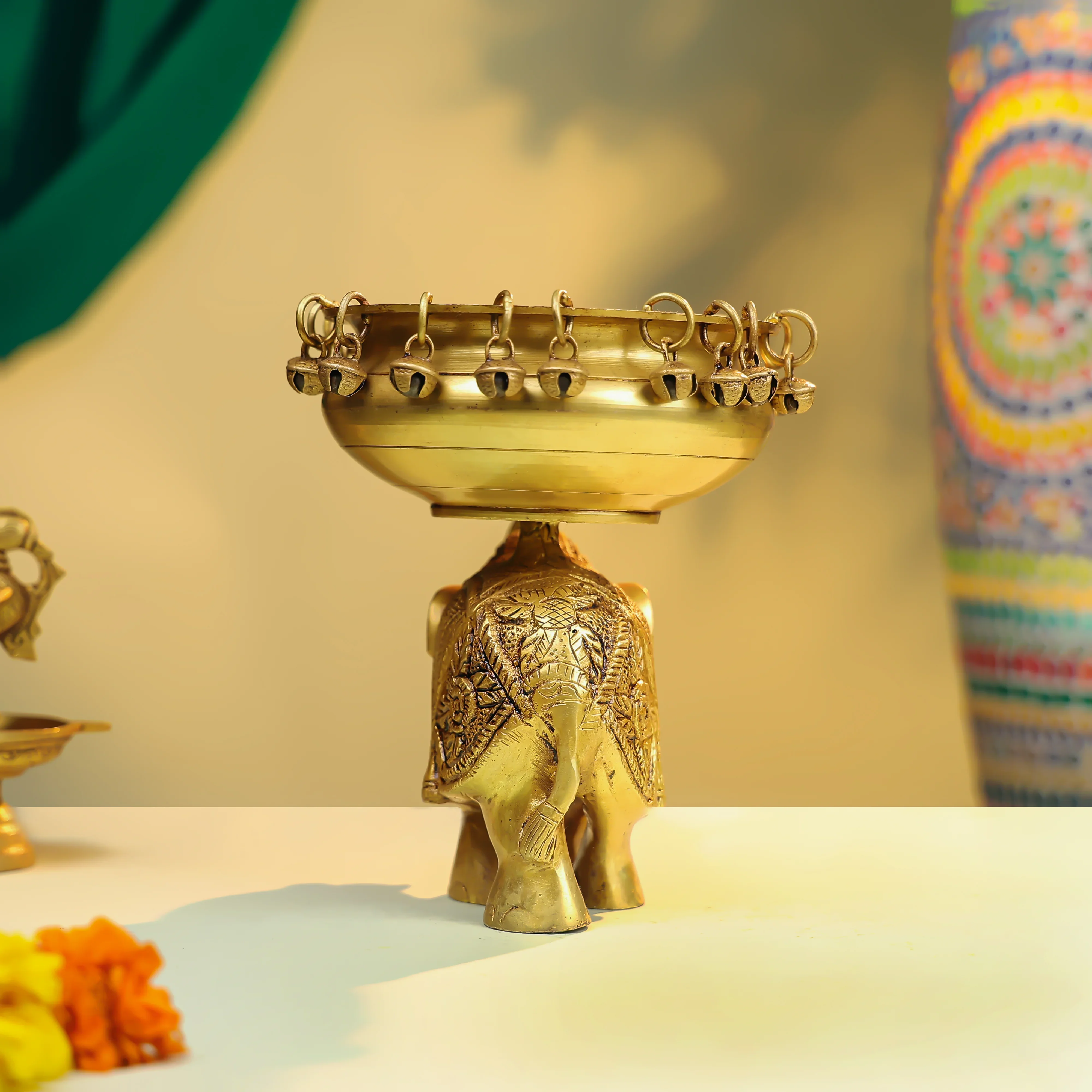 6" Brass Elephant Urli - Image 4